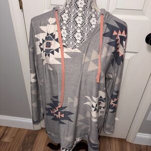 Lularoe gray coral v neck Aztec Eliza pullover hoodie women’s XL
